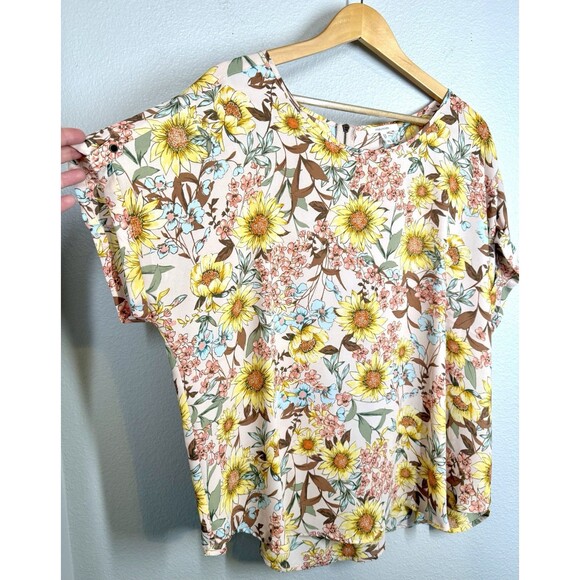 Maurices Delton Floral Zipper Back Sunflower Blouse Women's XL Cuff Sleeve Top - Picture 4 of 13